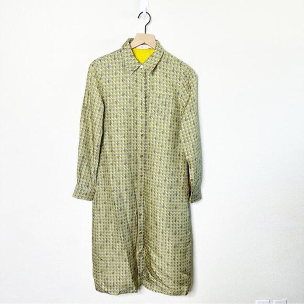 Tory Burch Monogram Logo‎ Allover Print Button Front Shirt Dress Womens Size 4